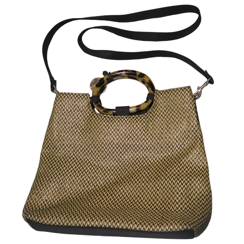 Vintage Marlo Woven Chevron‎ Crossbody Handbag Tan Herringbone Quiet Luxury
